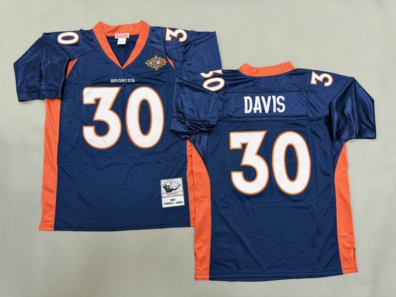 Men 2025 Denver Broncos #30 Davis blue Throwback Limited NFL Jersey style 001